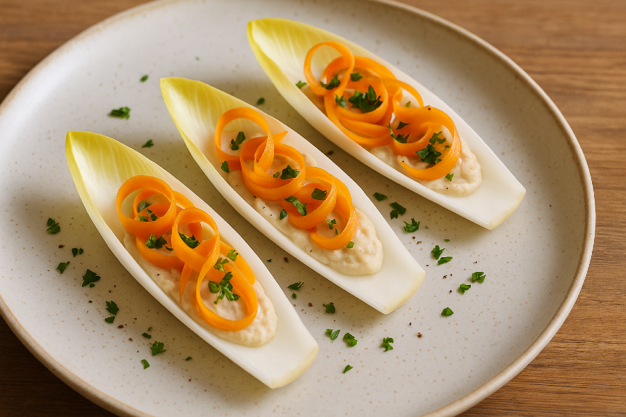 Belgian Endive Boats with Lemon–White-Bean Whip & Carrot Ribbons