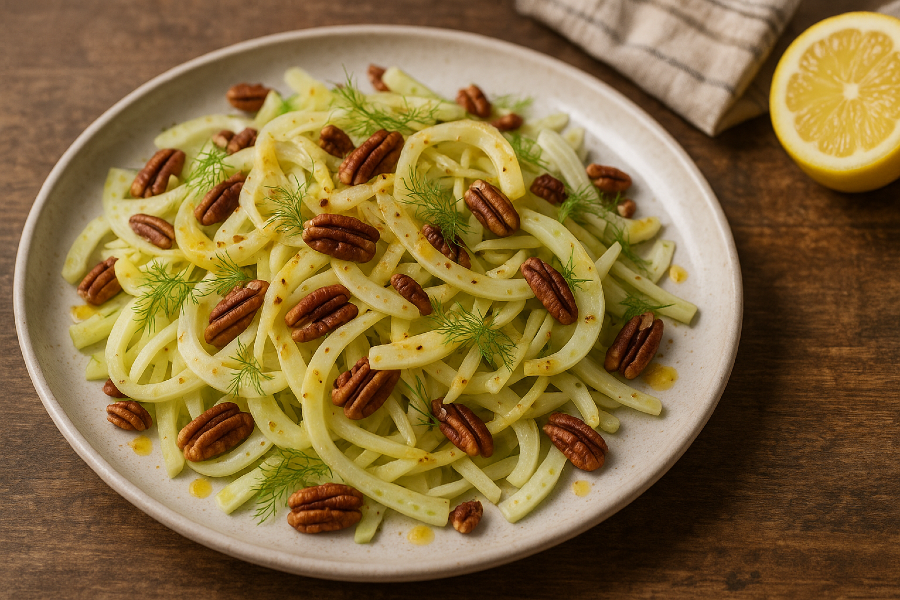 Shaved Fennel & Pecan Crunch Salad (Lemon–Mustard)