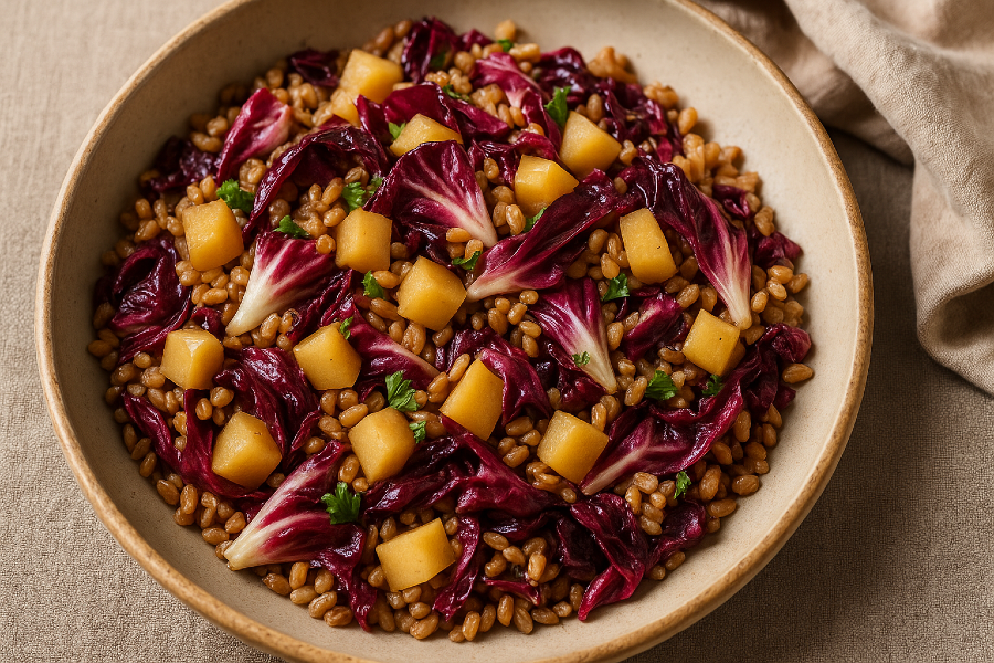Warm Radicchio–Quince Farro Skillet