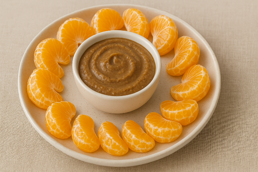 Satsuma “Truffle” Cups (Date–Tahini Dip)