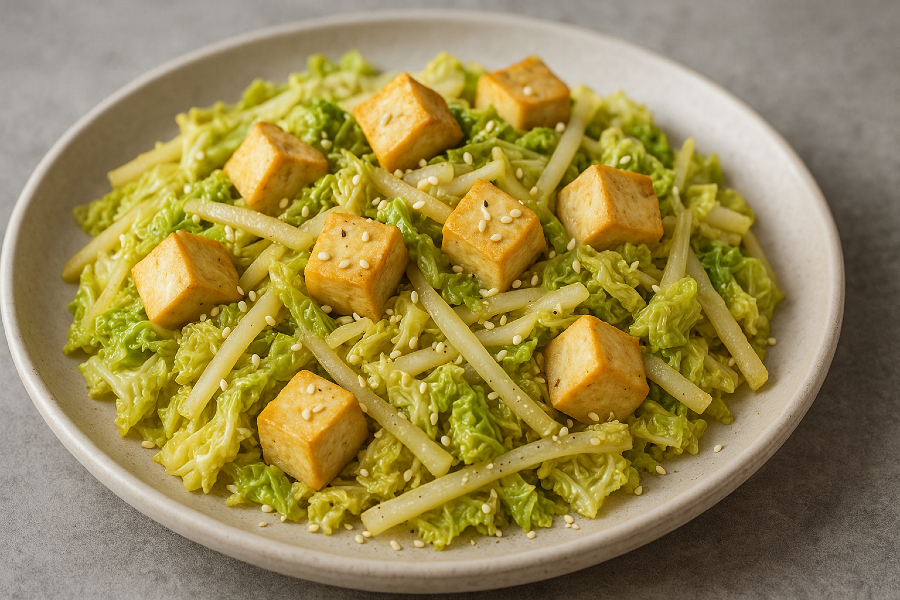 Savoy Cabbage–Daikon Ginger Stir-Fry (Tofu Optional)