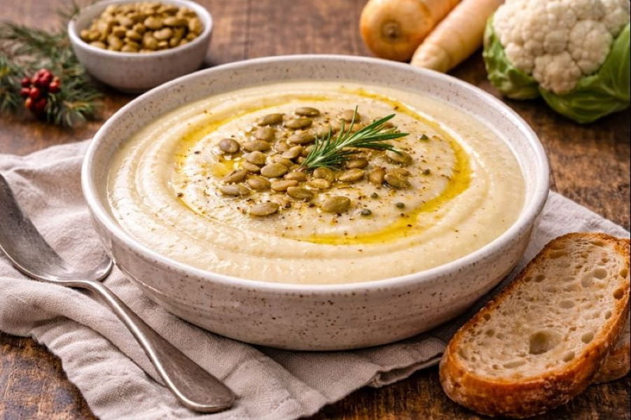 Creamy Parsnip Cauliflower Soup with Lemon and Rosemary