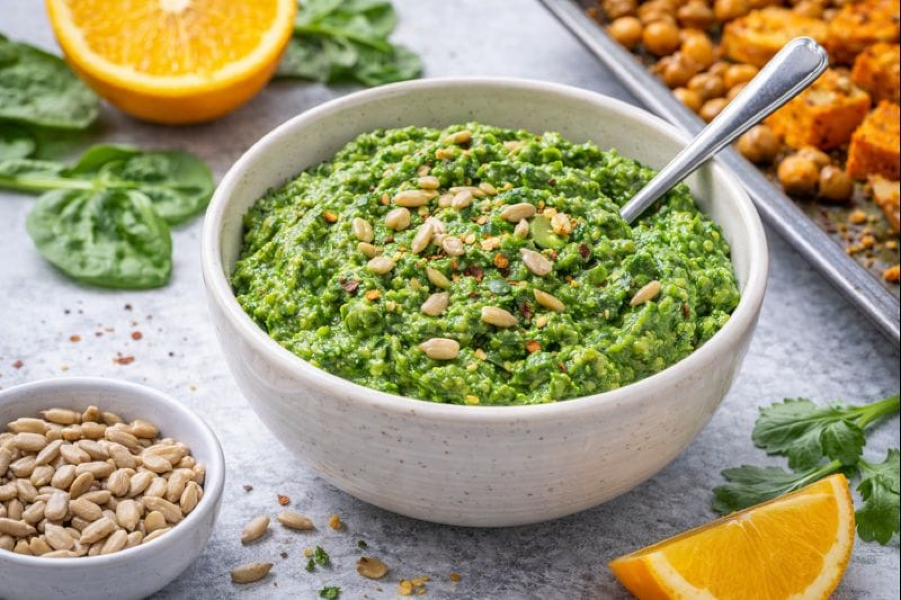 Sunflower Seed “Pesto” with Spinach (great on everything)