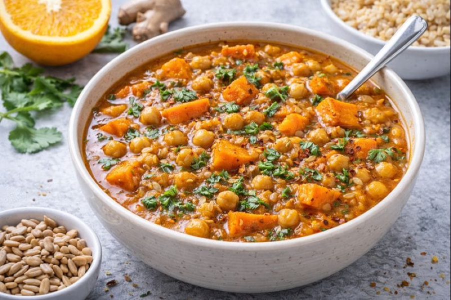 Cozy Ginger Chickpea + Sweet Potato Stew